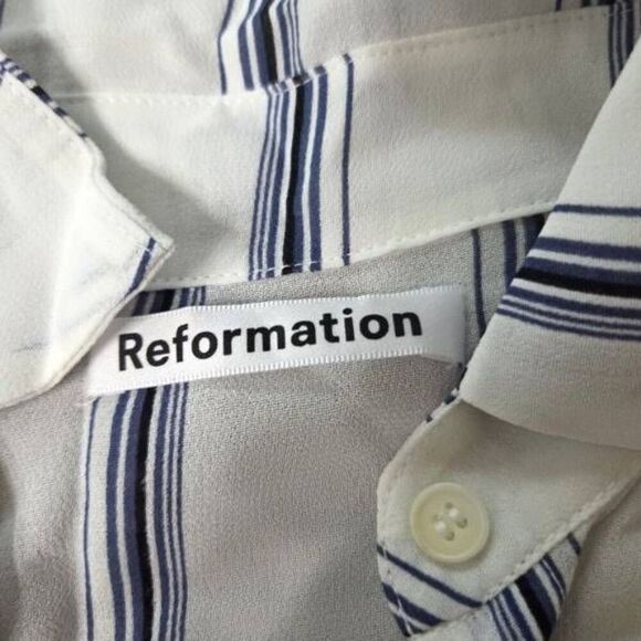 Reformation White Blue Stripe Violet Button Down Shirt Sz Small - Picture 2 of 4